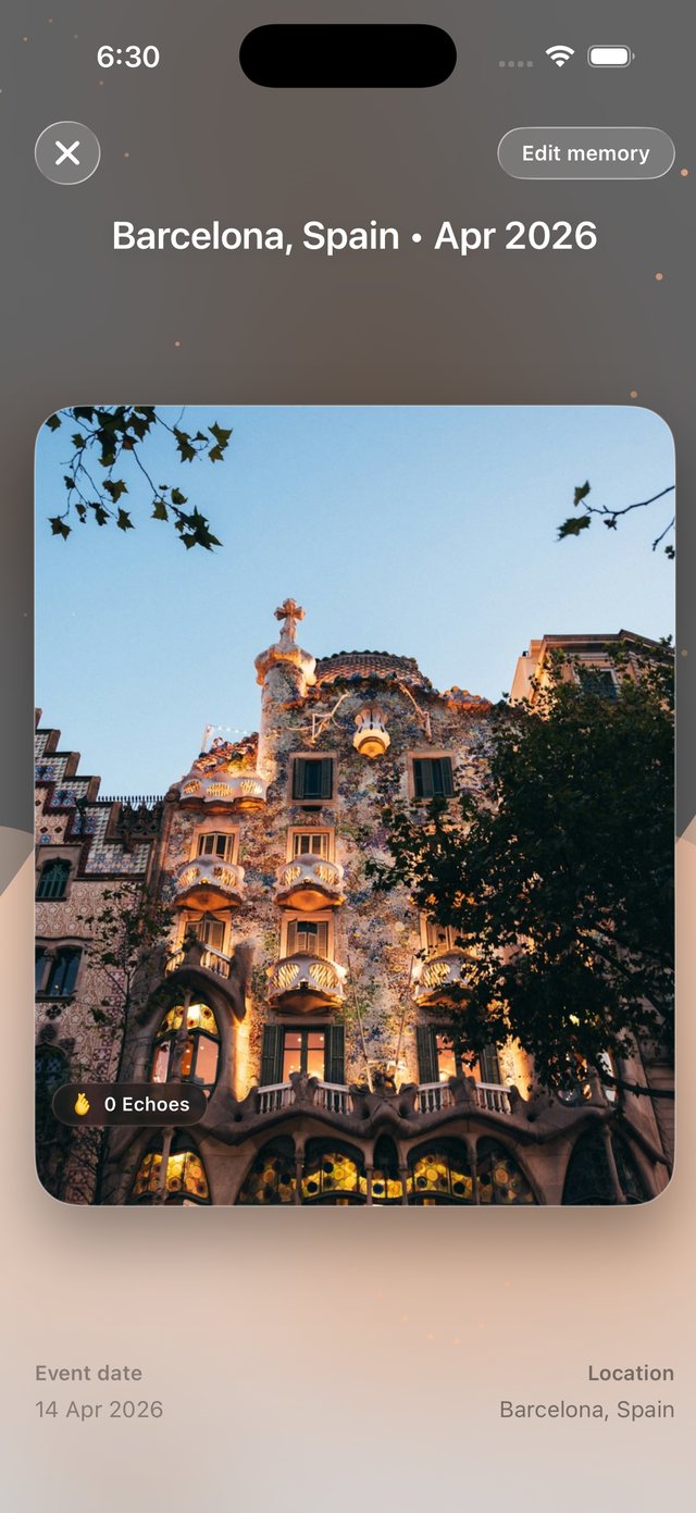 DearMode showing a Barcelona memory
