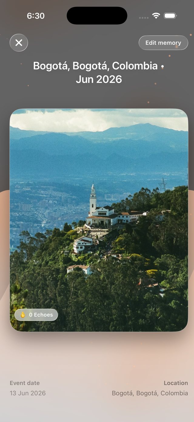 DearMode showing a memory above Bogotá