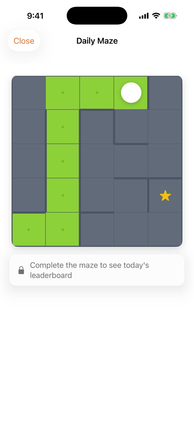The Daily Maze with a green trail traced toward the star