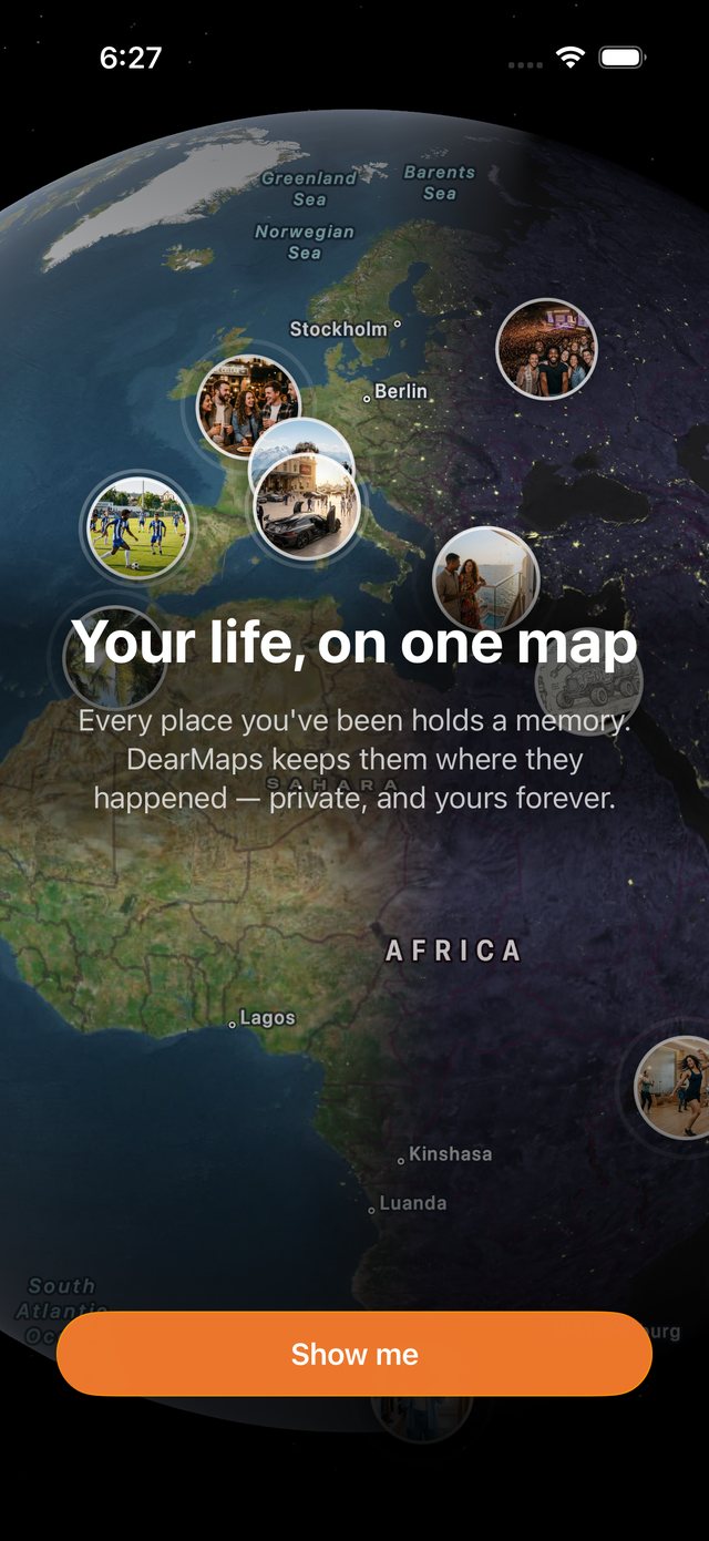 The DearMaps globe with photo memories